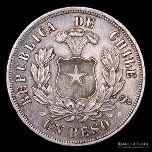 Chile. 1 Peso 1882 So. Santiago mint. AG.900 ... 