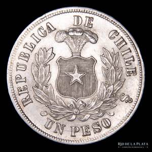 Chile. 1 Peso 1884 So. Santiago mint. AG.900 ... 