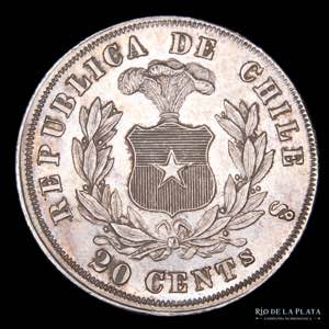 Chile. 20 Centavos 1870. AG.835; 23mm; ... 