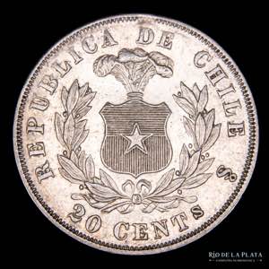 Chile. 20 Centavos 1872. AG.835; 23mm; ... 