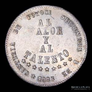 Bolivia. 1/2 Melgarejo 1865. AG.666; 30.5mm; ... 