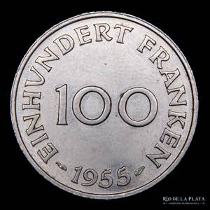 Saar. 100 Franken 1955. Cu-Ni; 24.0mm; ... 