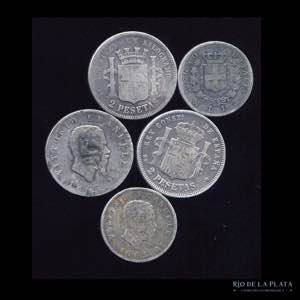 Europa. 5 monedas de plata siglo XIX. AG; ... 