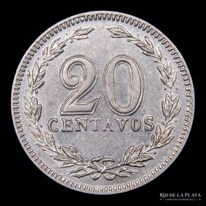 Argentina. 20 Centavos 1909. CuNi; 21.5mm; ... 