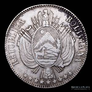 Bolivia. 1 Boliviano 1864 FP. AG.900, ... 