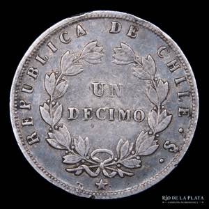Chile. 1 Decimo 1856/7. AG.900; 18mm; 2.48g. ... 