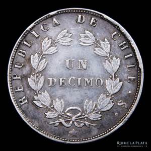 Chile. 1 Decimo 1857. AG.900; 18mm; 2.46g. ... 
