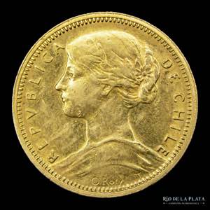 Chile. 10 Pesos 1896 Oro. AU.900; 21mm; ... 