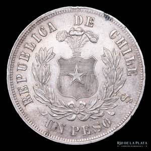 Chile. 1 Peso 1876 So. Santiago mint. AG.900 ... 