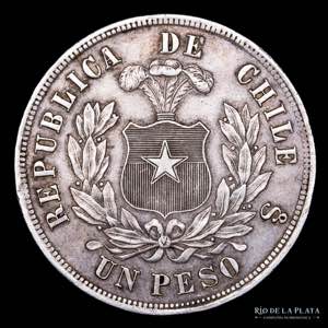 Chile. 1 Peso 1877 So. Santiago mint. AG.900 ... 