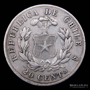 Chile. 20 Centavos 1867. AG.900; 27mm; ... 