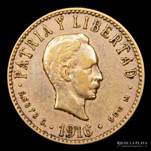 Cuba. 4 Pesos 1916. Oro AU.900; 18mm; 6.68g. ... 