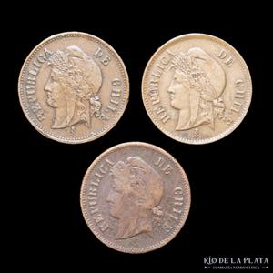 Chile. 1 Centavo 1878, 79 y 80 KM146a. Lote ... 