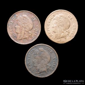 Chile. 1 Centavo 1895, 96 y 98 KM146a. Lote ... 
