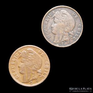 Chile. 1/2 Centavo 1886 y 1893. KM148a. Lote ... 