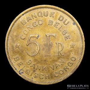 Congo Belga. 5 Francs 1947. AE; 27.0mm; ... 