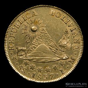 Bolivia. 8 Escudos 1837 LM. AU.875; 36mm; ... 