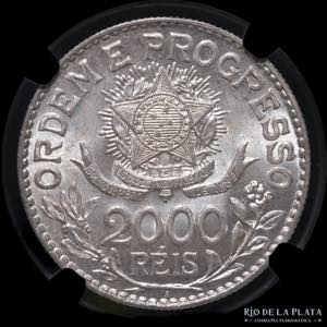 Brasil. 2000 Reis 1913 A. AG.900; ... 