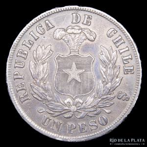 Chile. 1 Peso 1877 So. Santiago mint. ... 