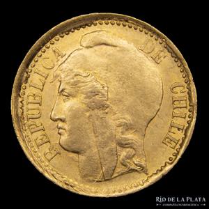Chile. 5 Pesos 1895. Oro (AU.917); 16.5mm; ... 