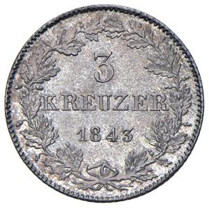 Germania - Francoforte 3 Kreuzer 1843 - KM ... 