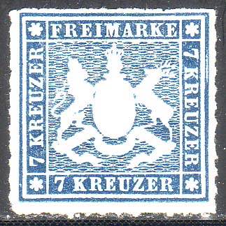 WURTTEMBERG - 7 kr. azzurro n. 33 ... 