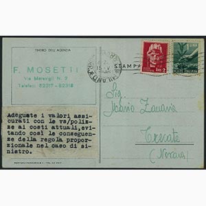 15.5.1946 - Cartoncino a stampa da Milano a ... 