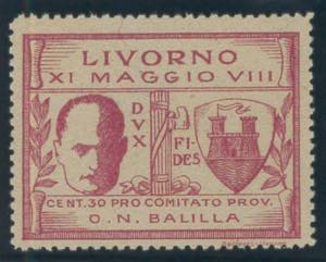 Visita di Mussolini, 30 c. carminio n. 1 ... 