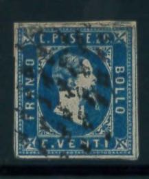 20 c. azzurro n. 2, ben marginato. (600)