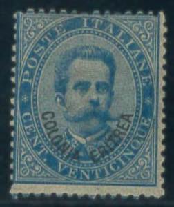 25 c. azzurro n. 6, ben dentellato. (1300)