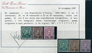 Umberto I sovrastampati, serie cpl. n. 56/58 ... 
