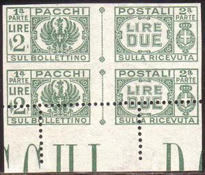 Pacchi Postali 2 lire verde n. 61g: coppia ... 