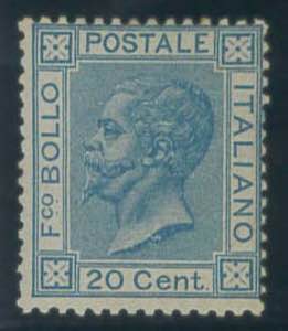20 c. azzurro n. T26, ben dentellato. (500)