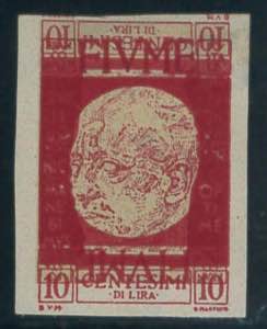 DAnnunzio 10 c. rosso n. 114d, con doppia ... 