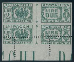 Pacchi Postali 2 lire verde n. 61g: coppia ... 