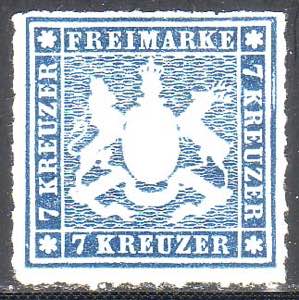WURTTEMBERG - 7 kr. azzurro n. 33 di ottimo ... 