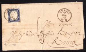 20 c. indaco n. 15E su lettera da Genova ... 