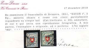 SVIZZERA - Rayon I, 5 rp. n. 20 con croce ... 