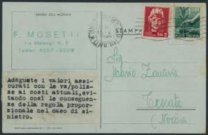 15.5.1946 - Cartoncino a stampa da Milano a ... 