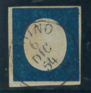 20 c. azzurro n. 8, ben marginato. (400)