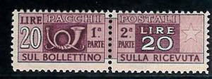 Pacchi Postali, 20 lire n. 74/I, con ... 