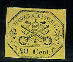 40 c. giallo n. 19, ben marginato. (400)