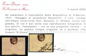 Roosevelt 5 lire n. 303ma, con stampa ... 