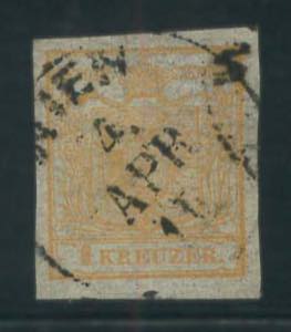 AUSTRIA - 1 kr. giallo n. 1, ben marginato. ... 