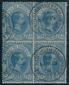 20 c. azzurro n. 2 in quartina. (4000)