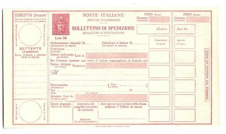 BOLLETTINI PACCHI - P 105, 50 l. ... 