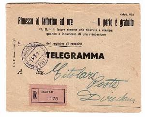 A.O.I. ANNULLAMENTI - Fronte di telegramma ... 