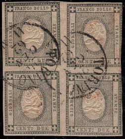 SARDEGNA - Quartina del 2 c. stampe (20) con ... 