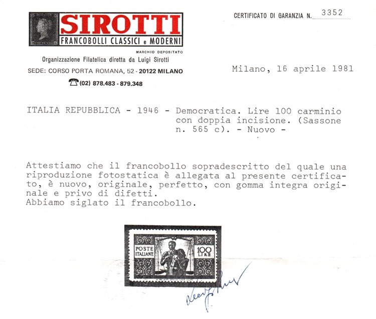 FRANCOBOLLI - Democr. 100 l. dent. ... 