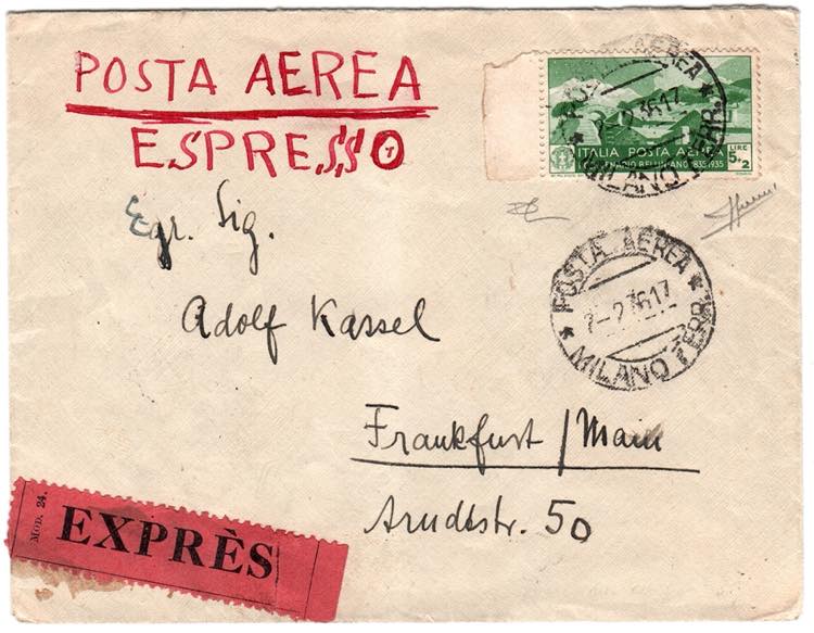 POSTA AEREA - Espr. aereo da Milano 2.2.36 ... 